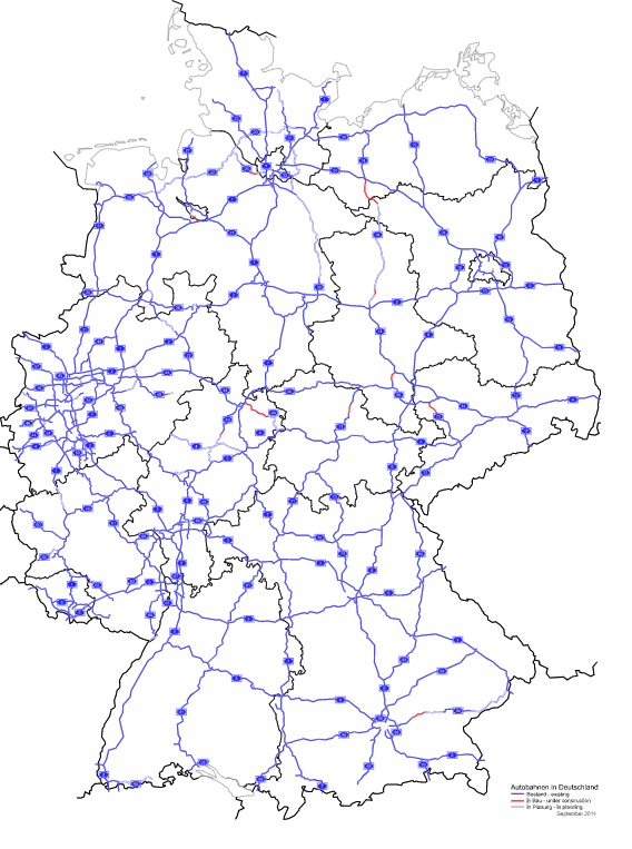 Highways in Germany Map / Check the road and highway tolls in Germany / Source: Wikipedia