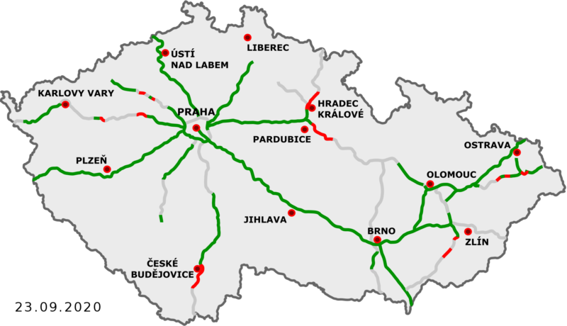 Map of the motorway network in the Czech Republic