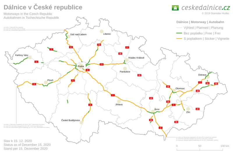 Map of highways in the Czech Republic (motorway.cz)